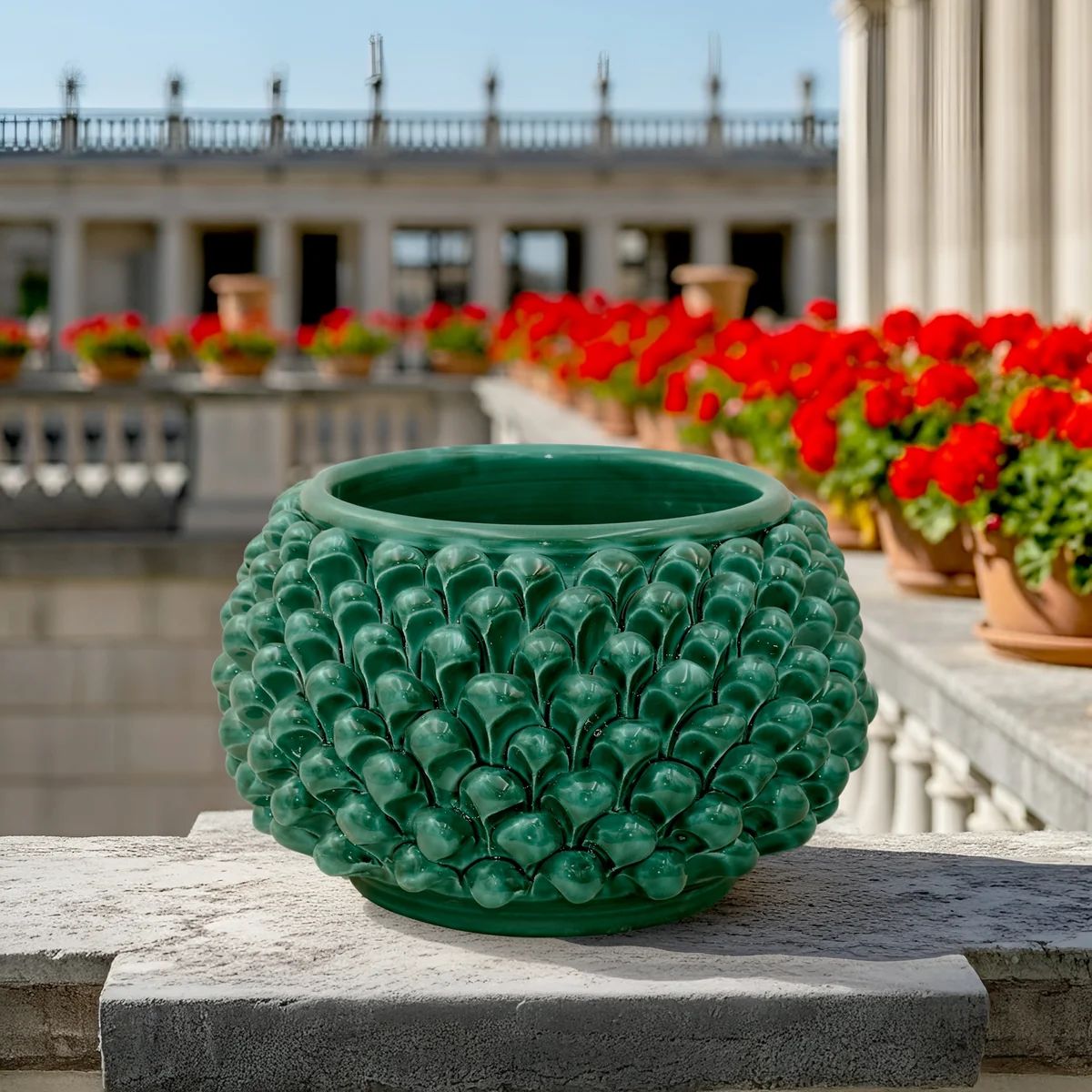 SICILIAN PINECONE: Ceramic Vase Planter Handcrafted - VERDE GREEN