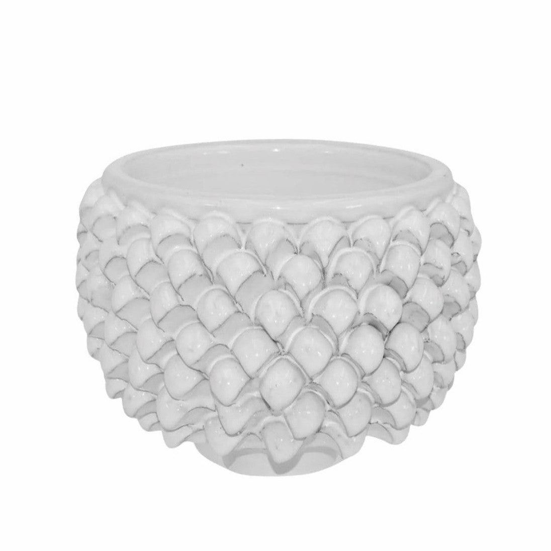 SICILIAN PINECONE: Ceramic Vase Planter Handcrafted - WHITE