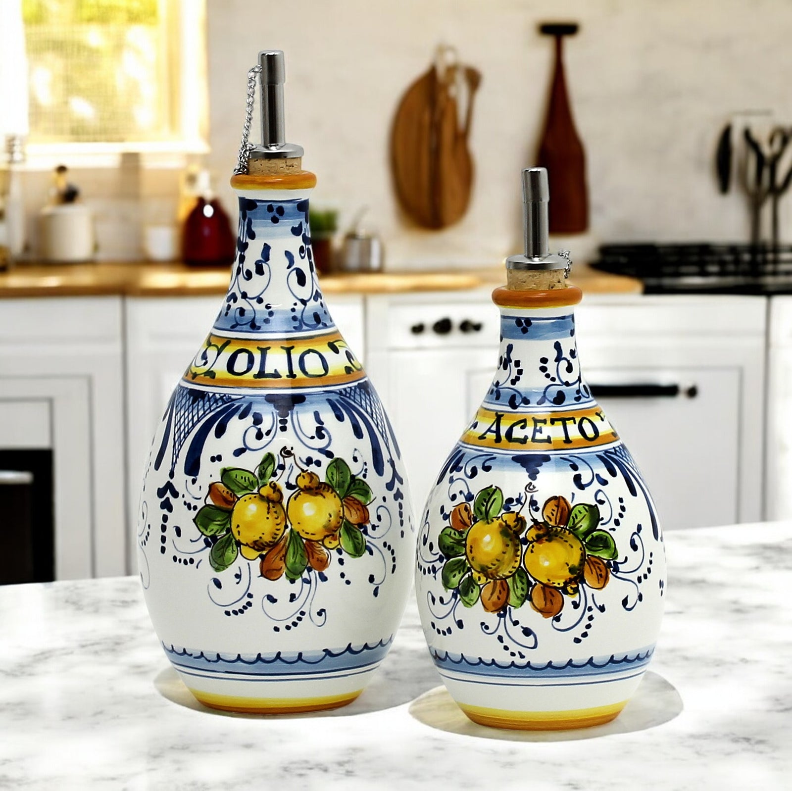 LIMONCINI:  Olive Oil and Vinegar (Aceto) Bottles/Dispenser Set - Artistica.com