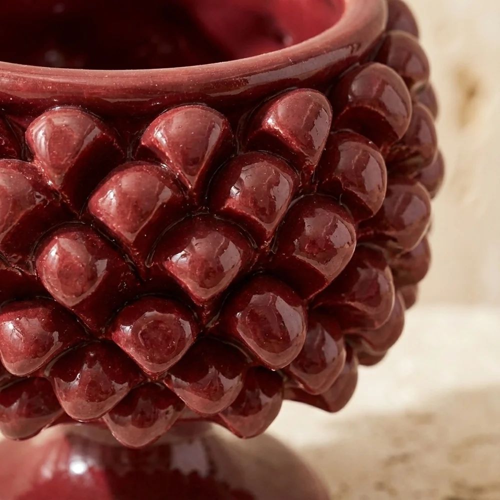 SICILIAN PINECONE: Footed Bowl/Planter/Vase - BURGUNDY RED