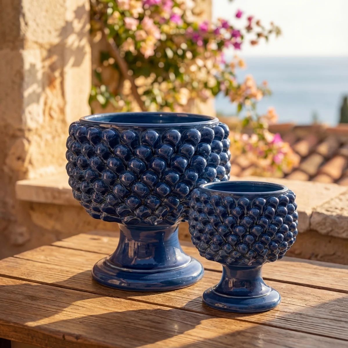 SICILIAN PINECONE: Footed Bowl/Planter/Vase - DEEP BLUE
