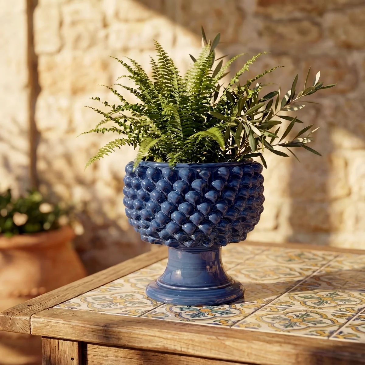 SICILIAN PINECONE: Footed Bowl/Planter/Vase - DEEP BLUE