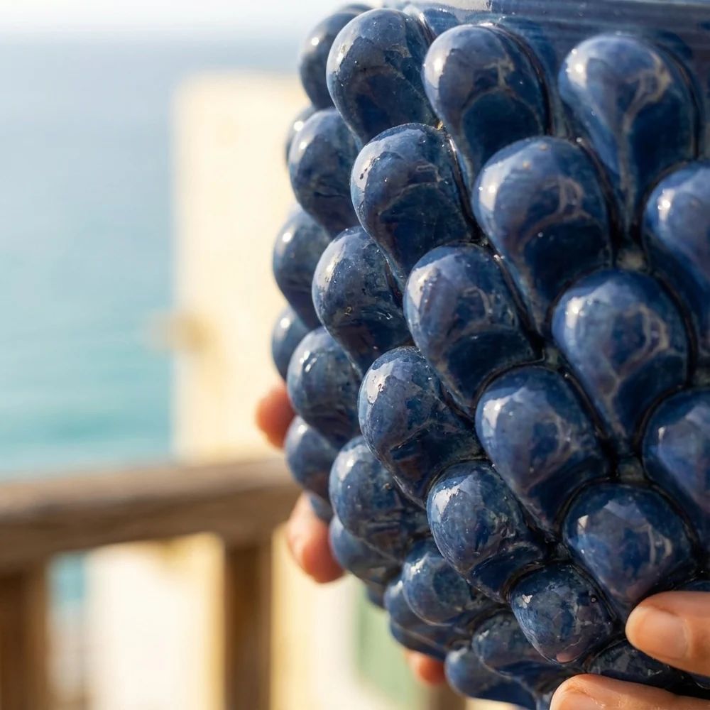 SICILIAN PINECONE: Footed Bowl/Planter/Vase - DEEP BLUE