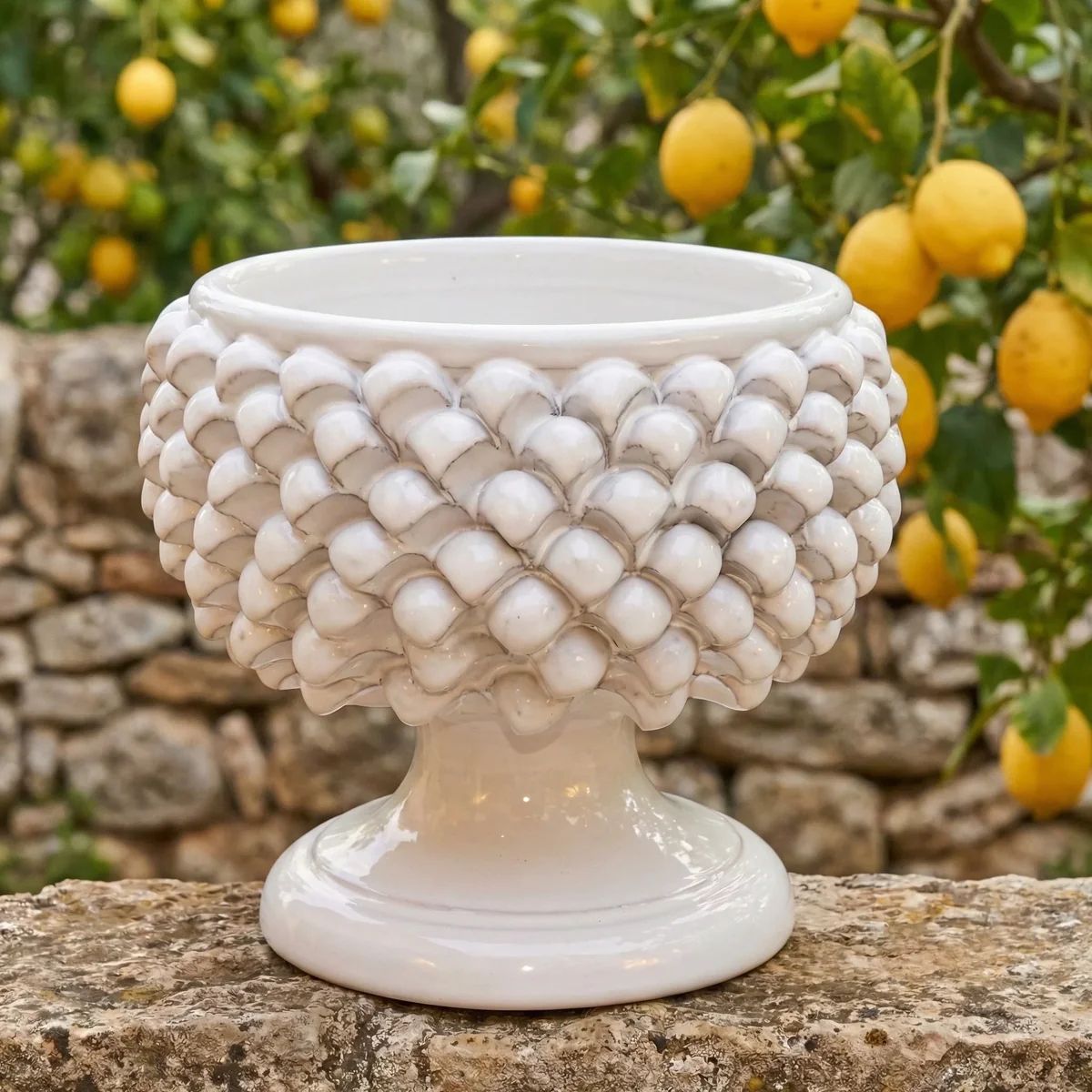 SICILIAN PINECONE: Footed Bowl/Planter/Vase - WHITE