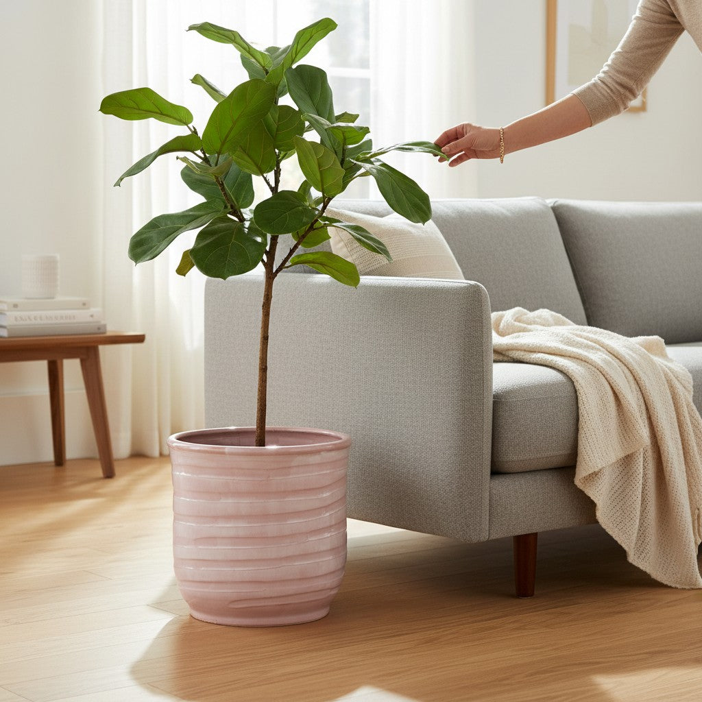 SCAVO Giardini Garden: Modern-Rustic 'Rigato' Cachepot/Planter Translucent ROSE'