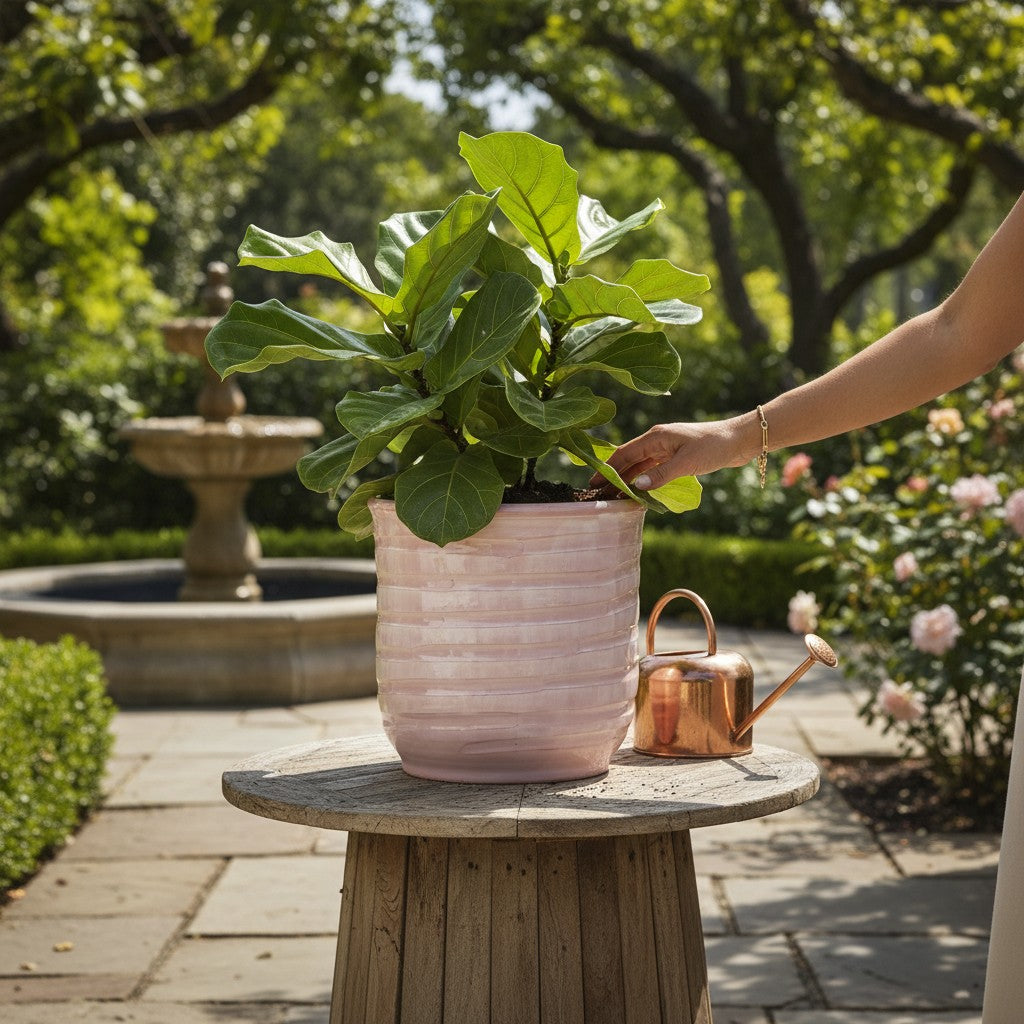 SCAVO Giardini Garden: Modern-Rustic 'Rigato' Cachepot/Planter Translucent ROSE'