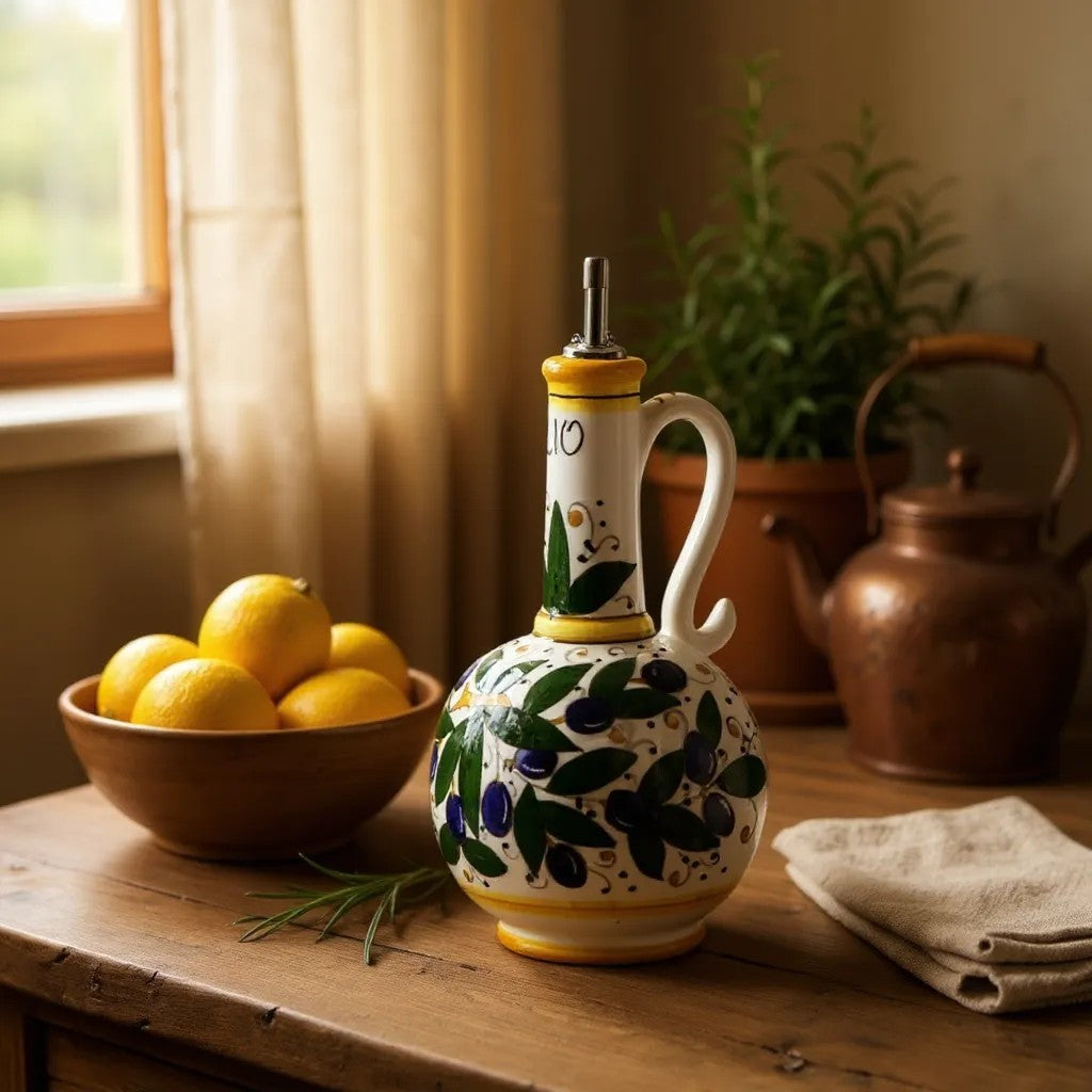 GIFT BOX: With Deruta Olive Oil Dispenser + EVOO bottle - OLIVE design