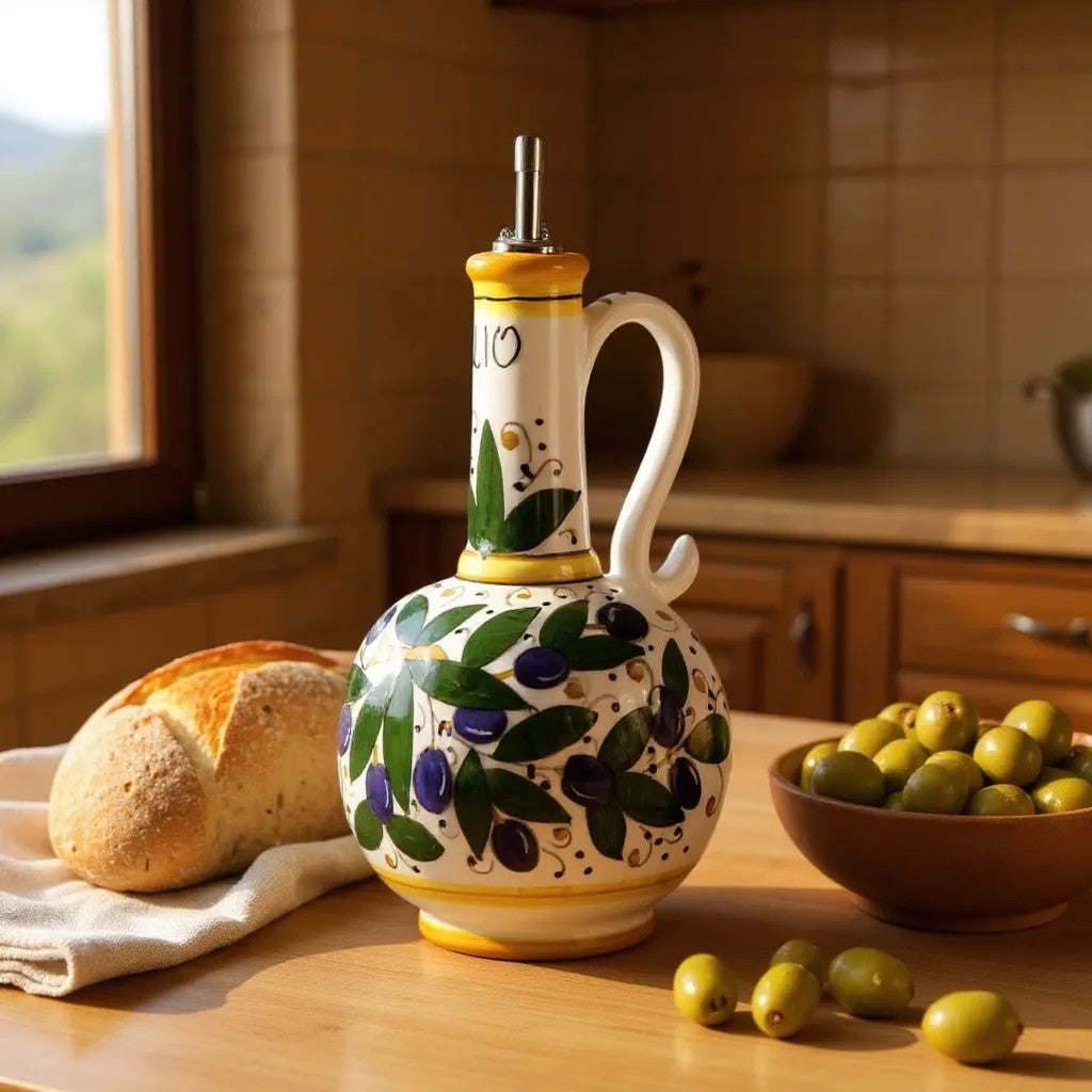 OLIVA: Olive Oil Bottle Dispenser Deruta Olive Design