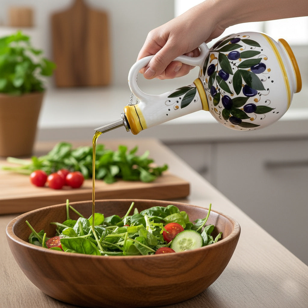 GIFT BOX: With Deruta Olive Oil Dispenser + EVOO bottle - OLIVE design