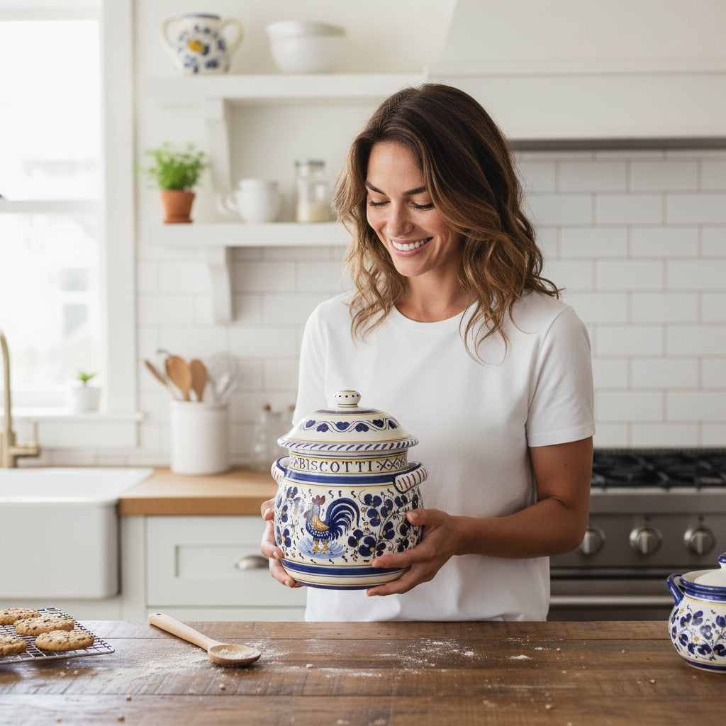 ORVIETO BLUE ROOSTER: Traditional Biscotti Jar