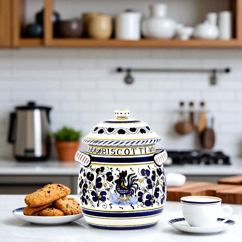 ORVIETO BLUE ROOSTER: Traditional Biscotti Jar