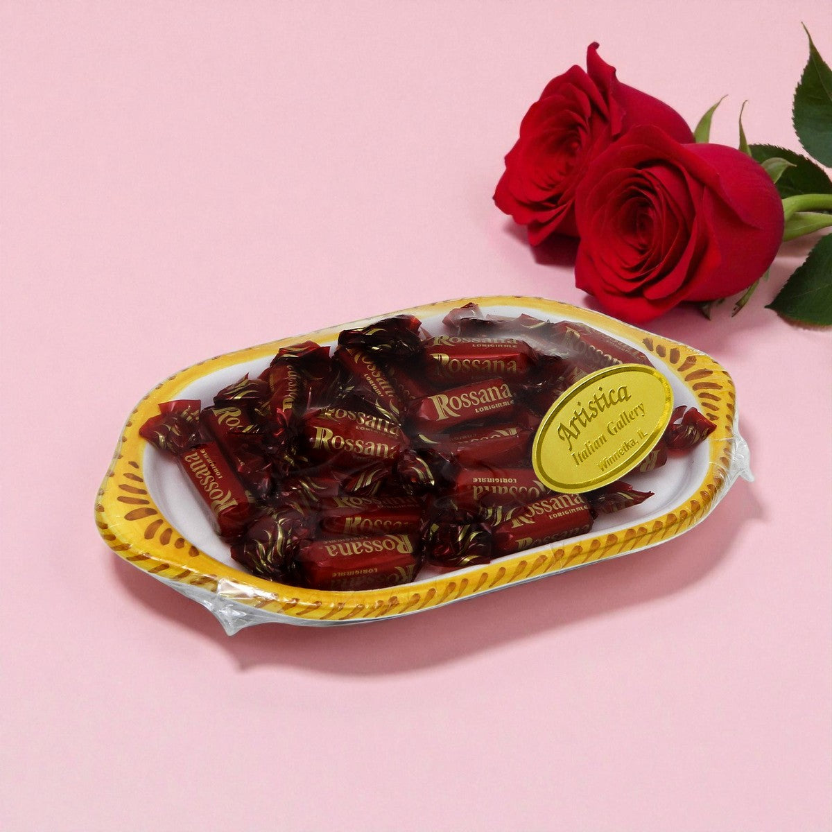LOVE.ly: Deruta Oblong multi purpose small tray with Baci Perugina or Rossana Candies - RAFFAELLESCO design