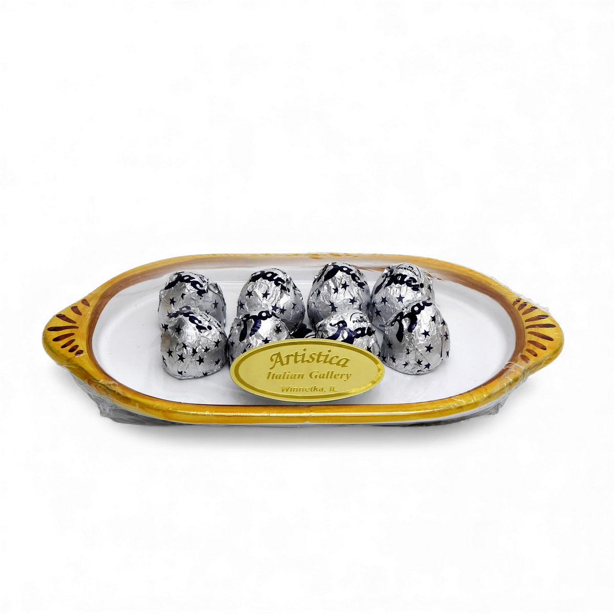 LOVE.ly: Deruta Oblong multi purpose small tray with 8 Baci Perugina pr 20 Rossana Candies - RICCO DERUTA design