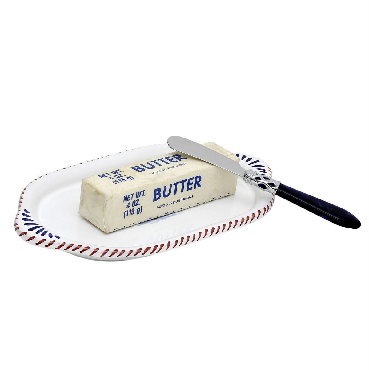 ORVIETO RED ROOSTER: Oval Butter Tray + Spreader - Bundle Set