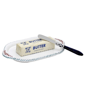 ORVIETO GREEN ROOSTER: Oval Butter Tray + Spreader - Bundle Set