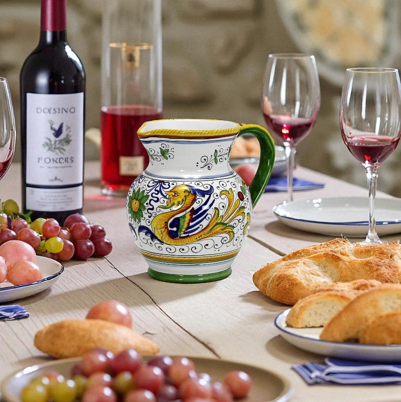 RAFFAELLESCO: Traditional Deruta Pitcher (1.25 Liters/40 Oz/5 Cups) - Artistica.com