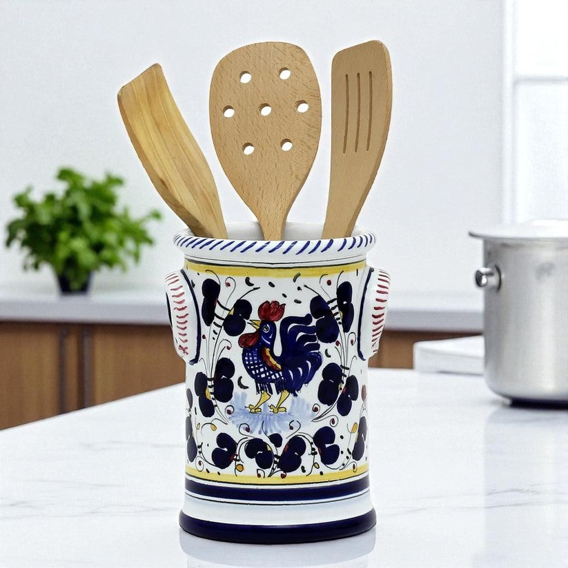 ORVIETO BLUE ROOSTER: Utensil Holder - Artistica.com