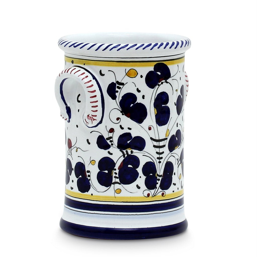 GIFT BOX: With authentic Deruta hand painted ceramic - ORVIETO BLUE ROOSTER: UTENSIL HOLDER