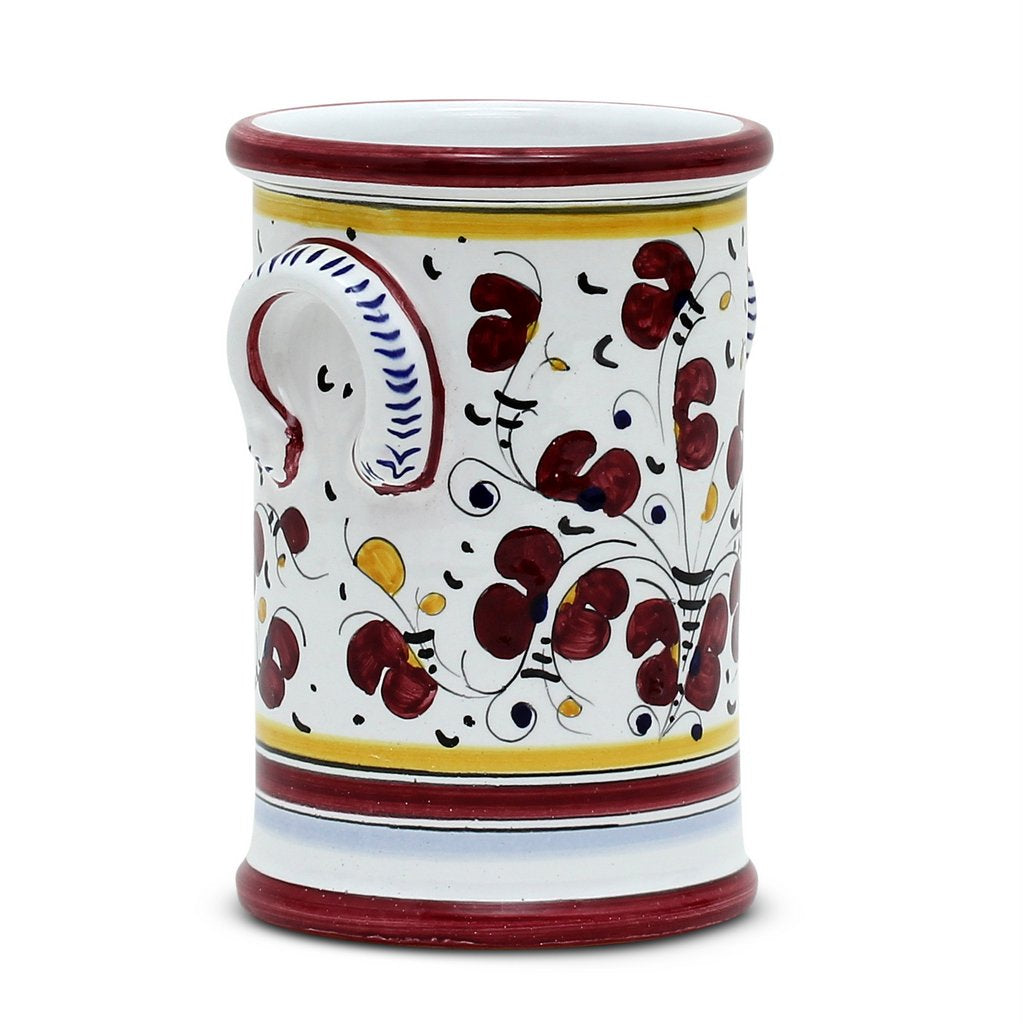GIFT BOX: With authentic Deruta hand painted ceramic - ORVIETO RED ROOSTER: UTENSIL HOLDER