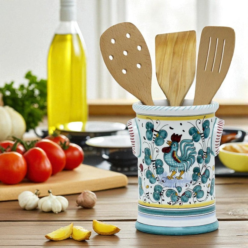 ORVIETO GREEN ROOSTER: Utensil Holder - Artistica.com