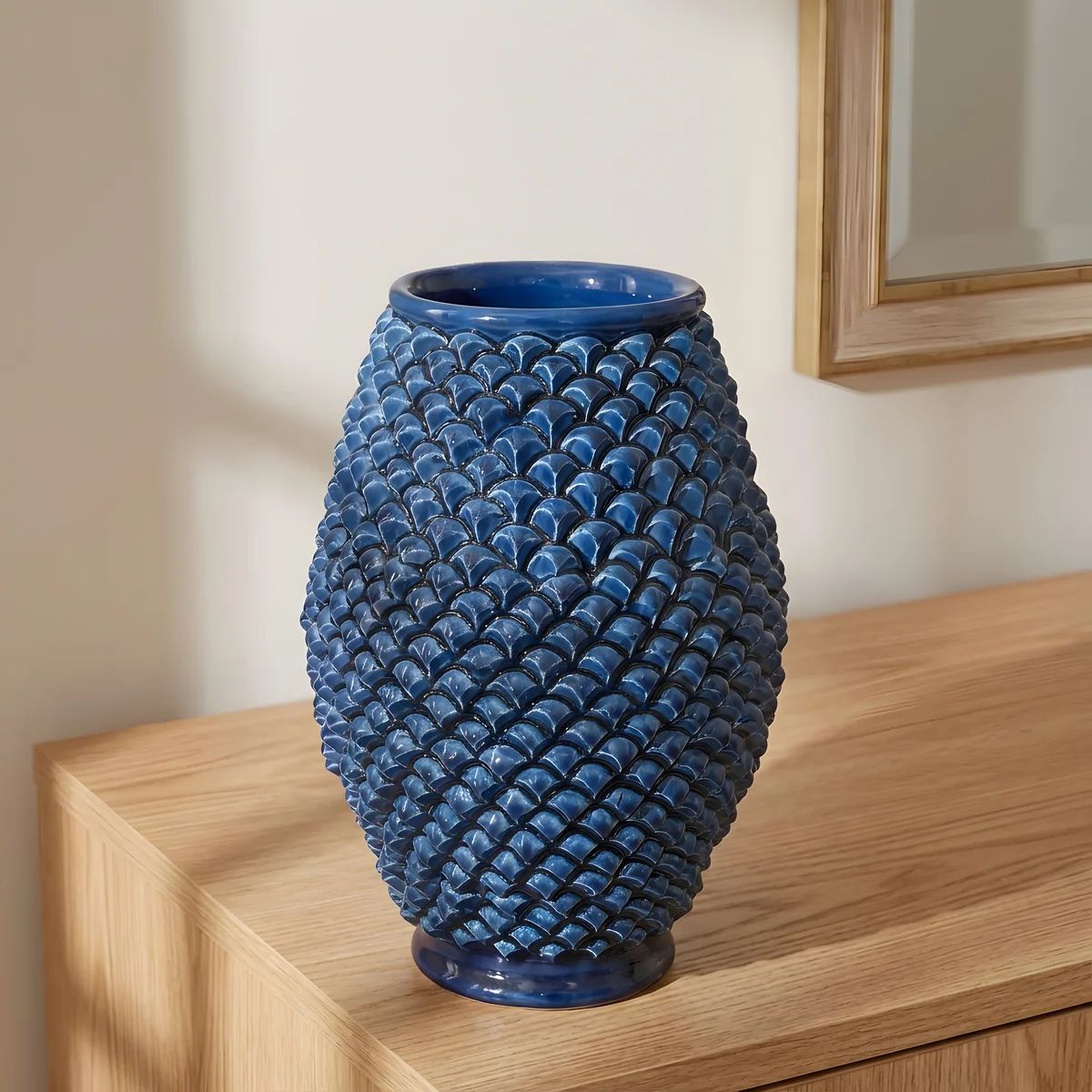 SICILIAN PINECONE: Ceramic Barrel Vase - DEEP BLUE