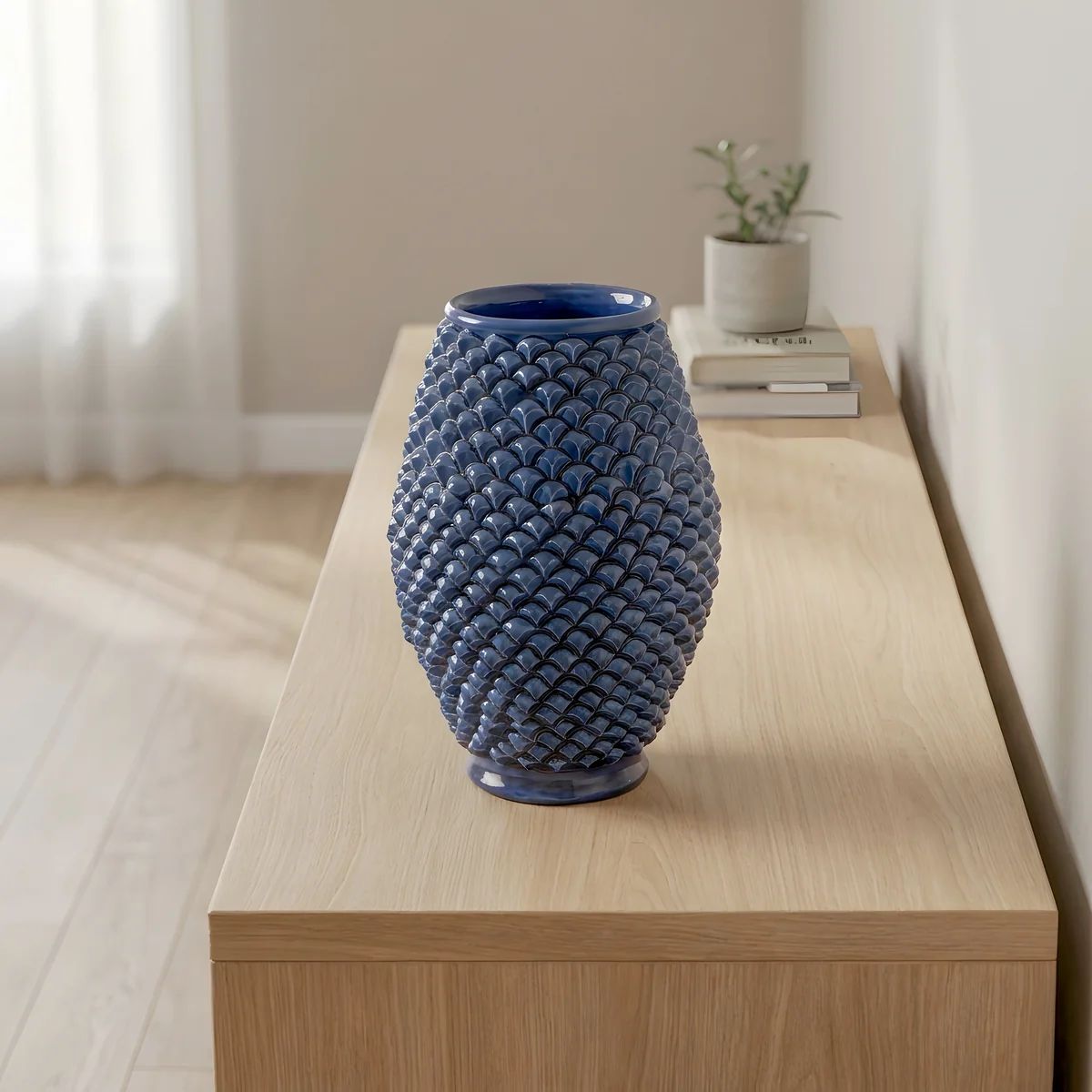 SICILIAN PINECONE: Ceramic Barrel Vase - DEEP BLUE