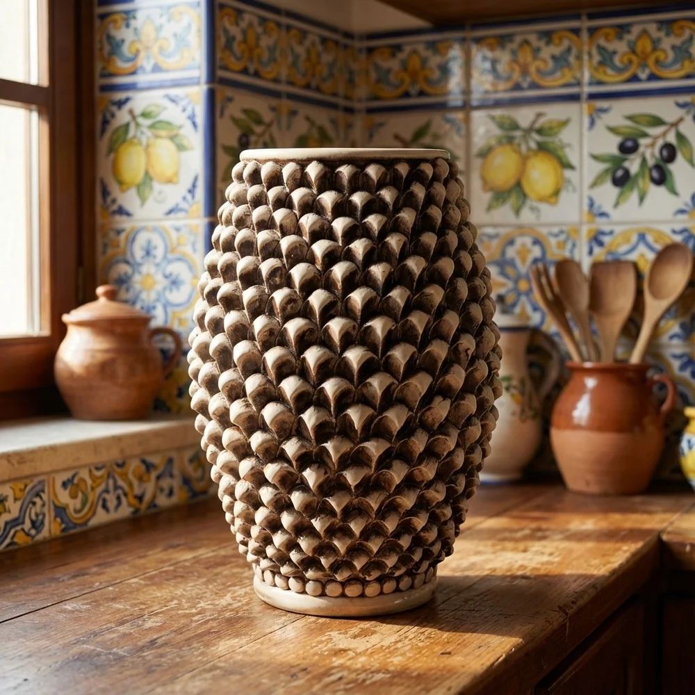 SICILIAN PINECONE: Ceramic Barrel Vase - ANTICO