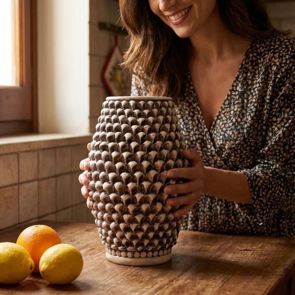 SICILIAN PINECONE: Ceramic Barrel Vase - ANTICO