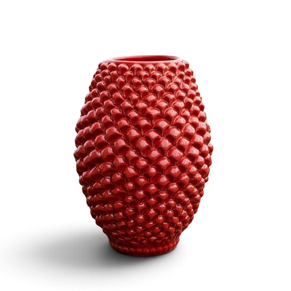 SICILIAN PINECONE: Ceramic Barrel Vase - FIRE RED