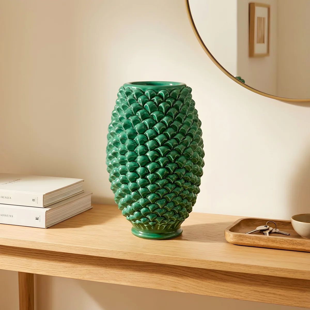 SICILIAN PINECONE: Ceramic Barrel Vase - VERDE GREEN