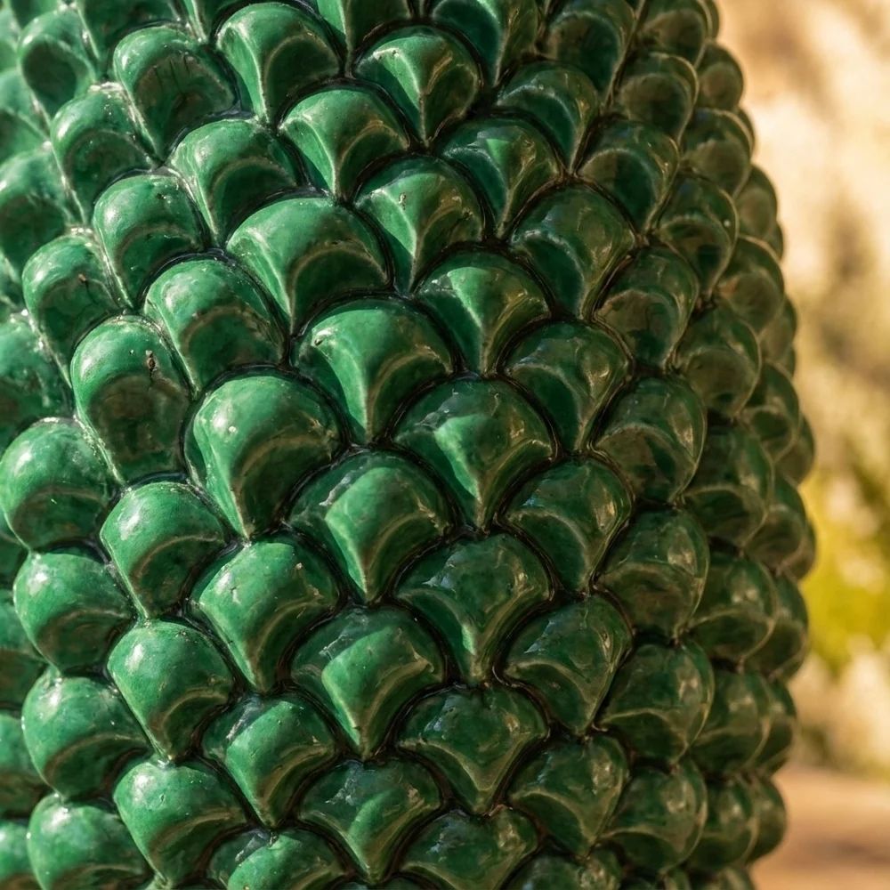 SICILIAN PINECONE: Ceramic Barrel Vase - VERDE GREEN