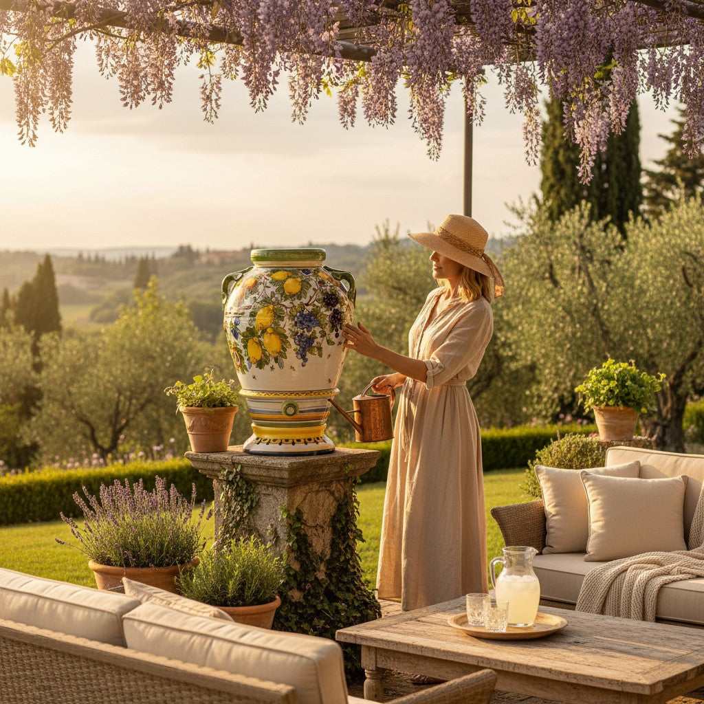 MAJOLICA TOSCANA: Orcio Urn ~ Frutta fondo Miele Design LARGE on Pedestal Base