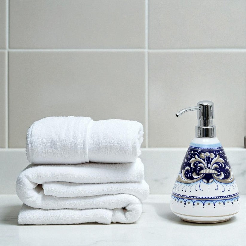 DERUTA VARIO BLUE: Liquid Soap/Lotion Dispenser with Chrome Pump (Medium 18 OZ) - Artistica.com