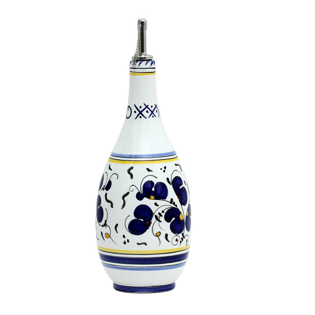 GIFT BOX: With authentic Deruta hand painted ceramic - OLIVE OIL DISPENSER BOTTLE Blue Rooster Design