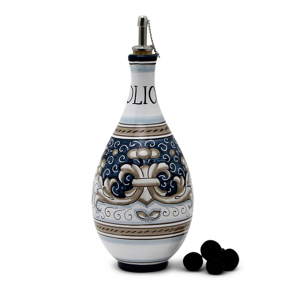 GIFT BOX: With authentic Deruta hand painted ceramic - DERUTA COLORI: OLIVE OIL DISPENSER BOTTLE BLUE ANTICO