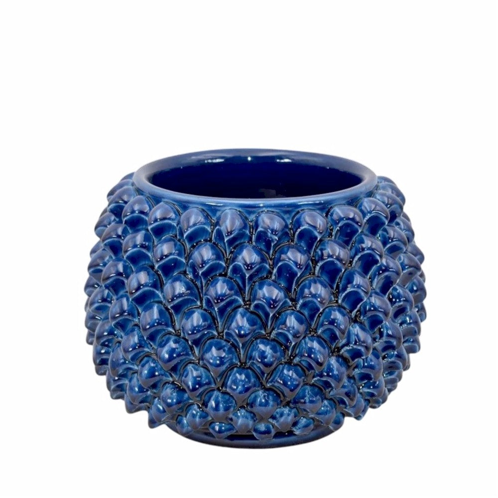 SICILIAN PINECONE: Ceramic Vase Planter Handcrafted - DEEP BLUE