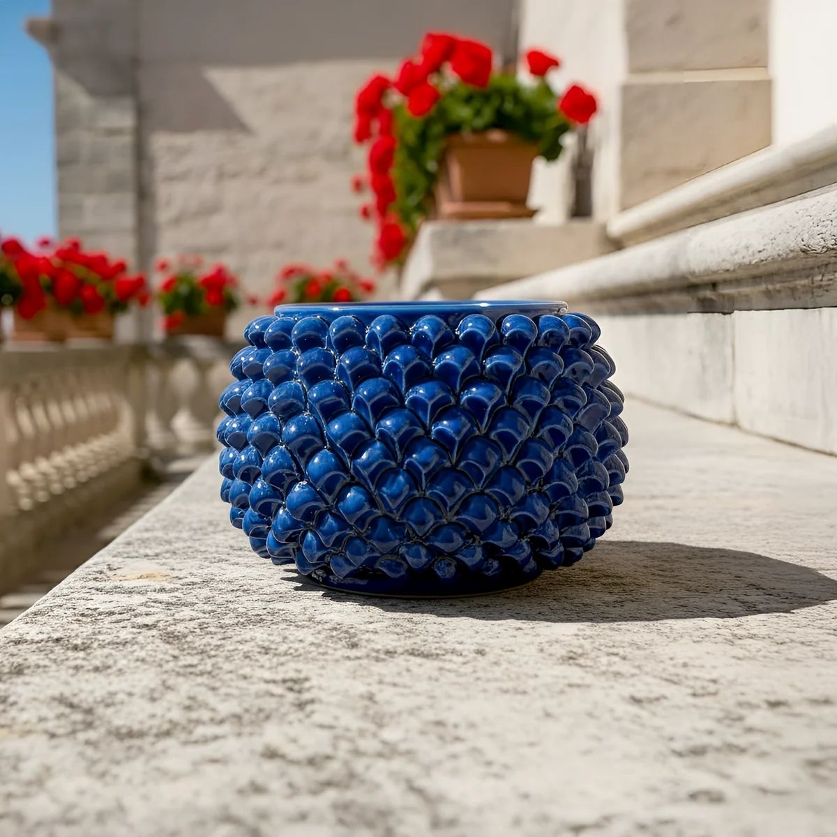 SICILIAN PINECONE: Ceramic Vase Planter Handcrafted - DEEP BLUE