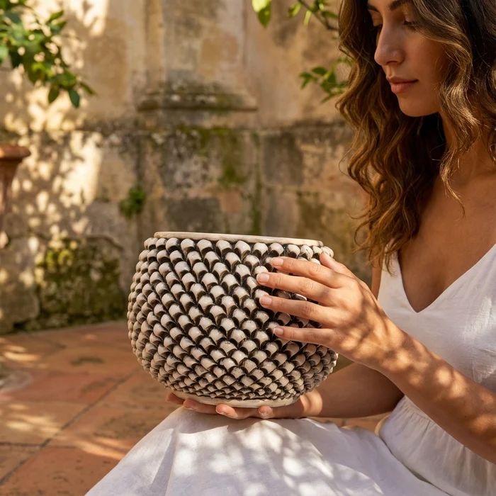 SICILIAN PINECONE: Ceramic Vase Planter Handcrafted - ANTICO