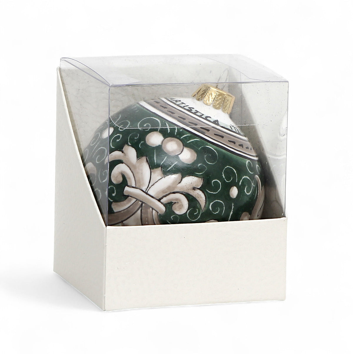 CHRISTMAS ORNAMENT: Deruta Vario Deluxe Round Ball (3.25" Ø) -  SAGE GREEN and CORAL RED (Set of 2 Pcs)