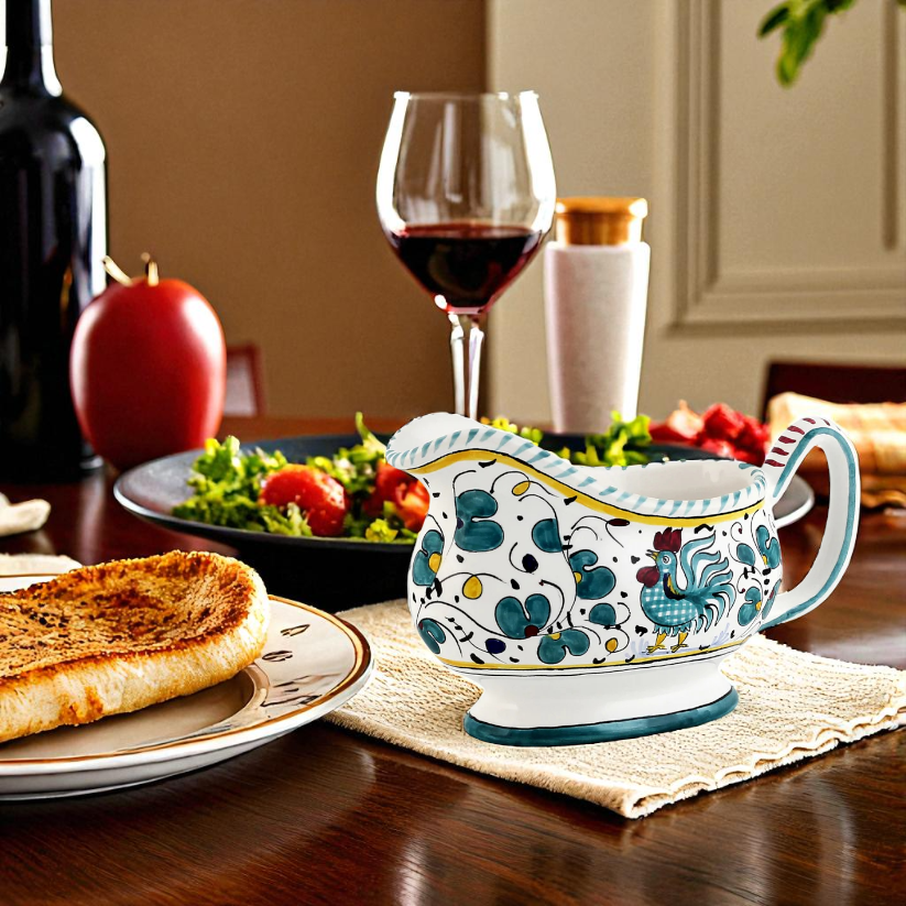 ORVIETO GREEN ROOSTER: Gravy Sauce boat - Artistica.com