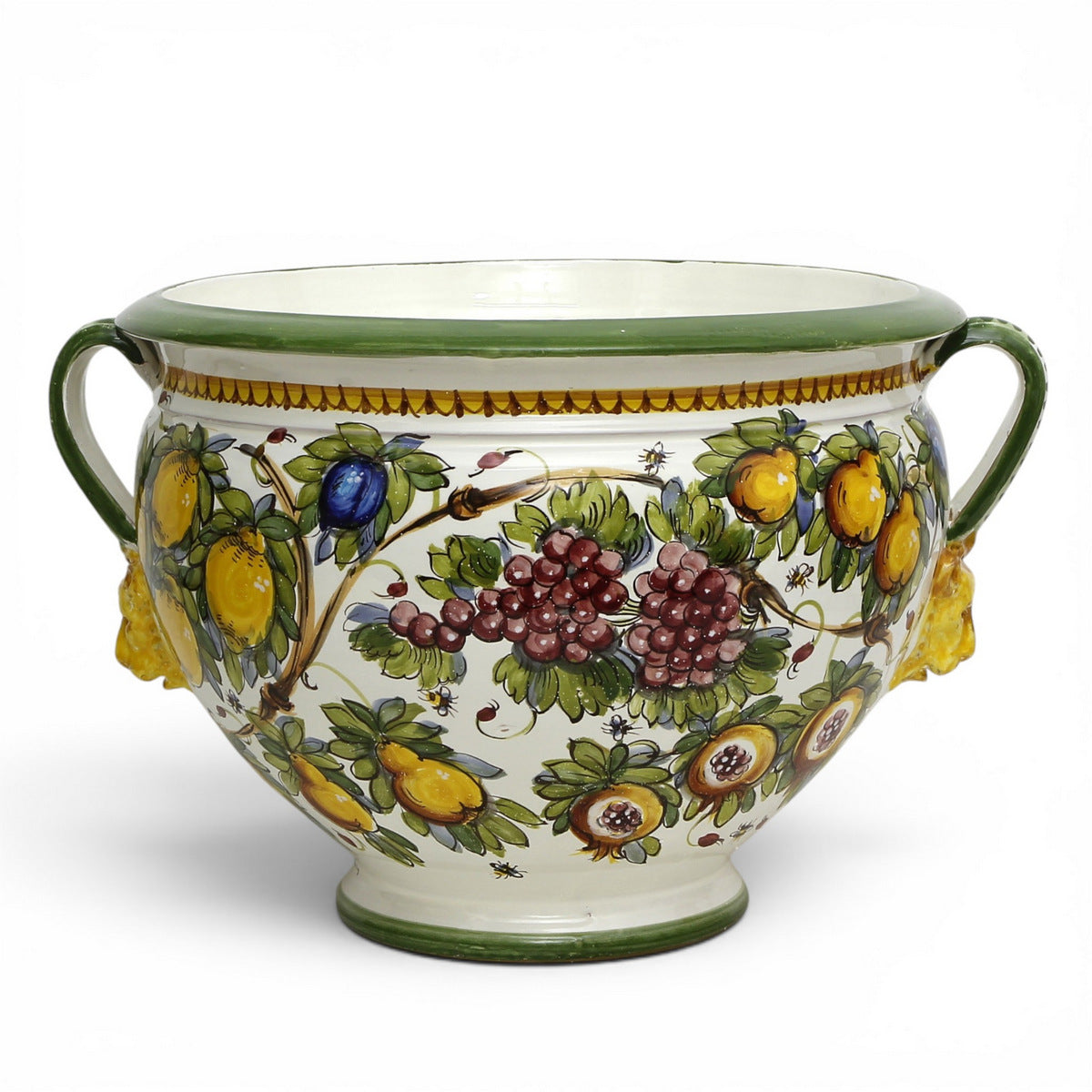MAJOLICA LIMONI MONTELUPO: Tuscan cachepot (Handles + Lion Head) - Extra Large