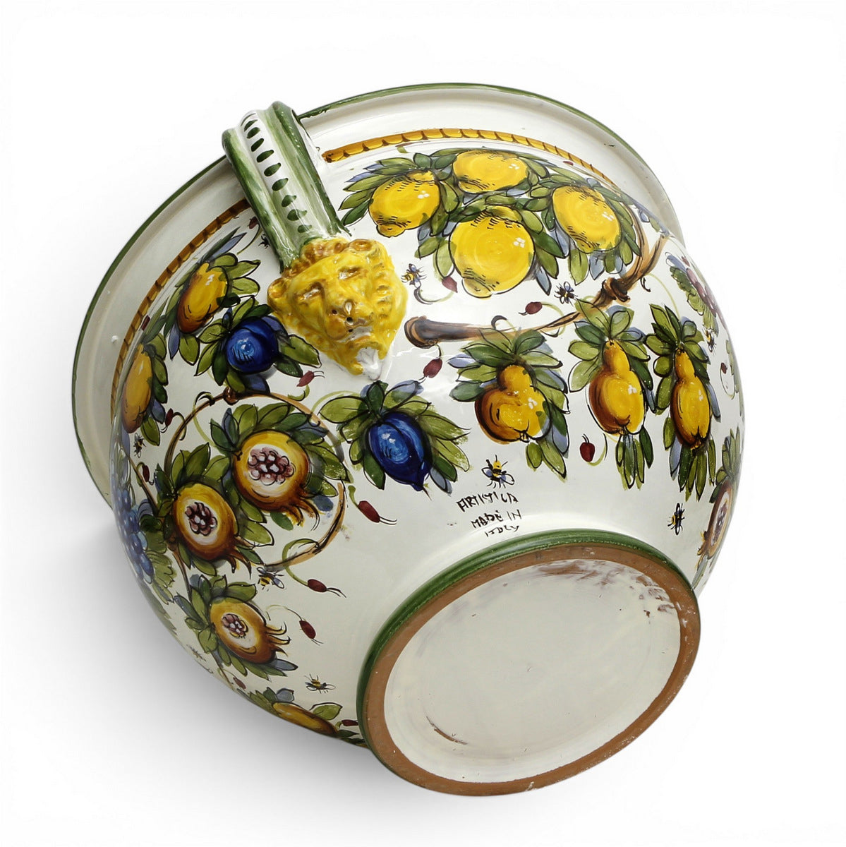 MAJOLICA LIMONI MONTELUPO: Tuscan cachepot (Handles + Lion Head) - Extra Large