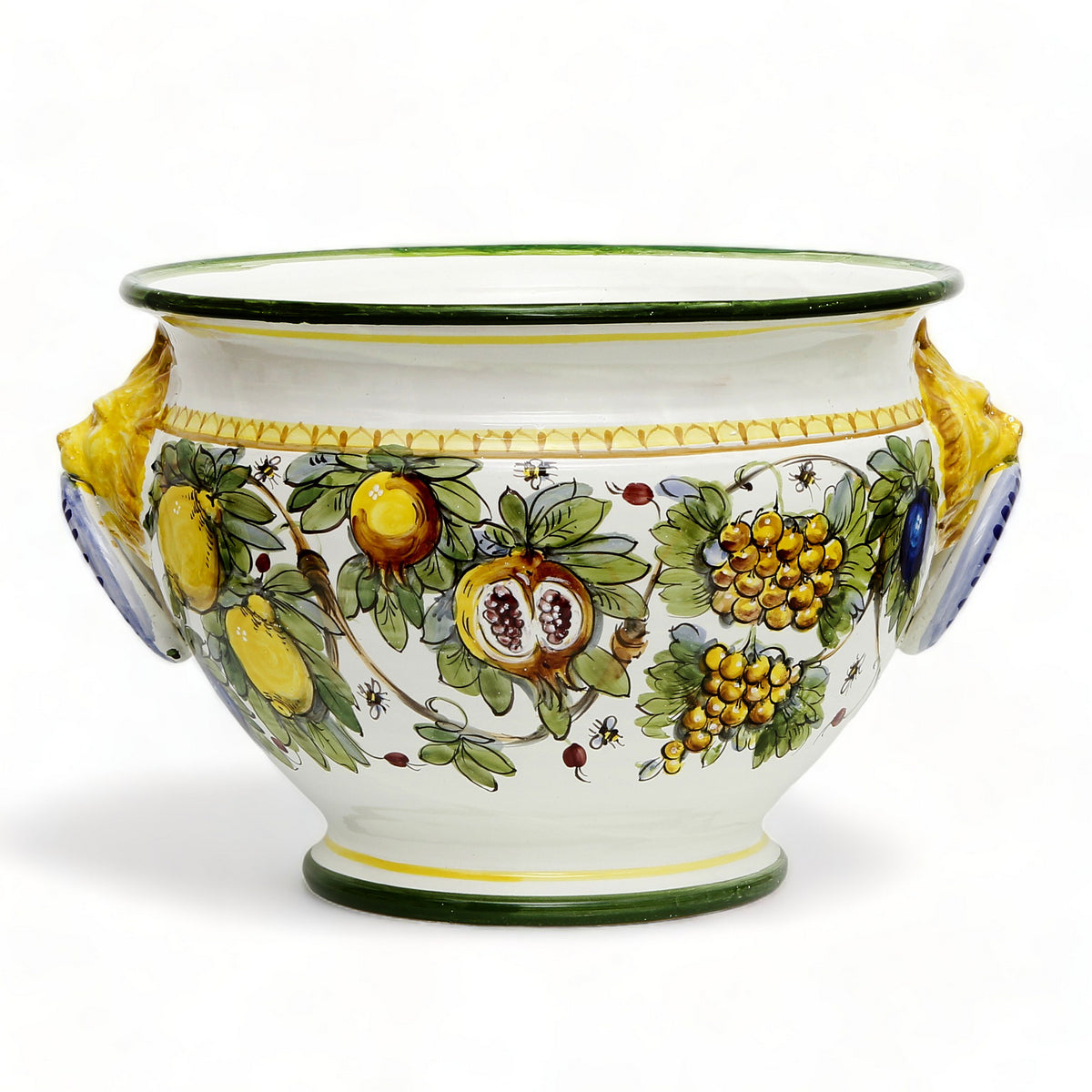 MAJOLICA LIMONI MONTELUPO: Tuscan cachepot (Lion Head + Ring) - Extra Large 18"Ø