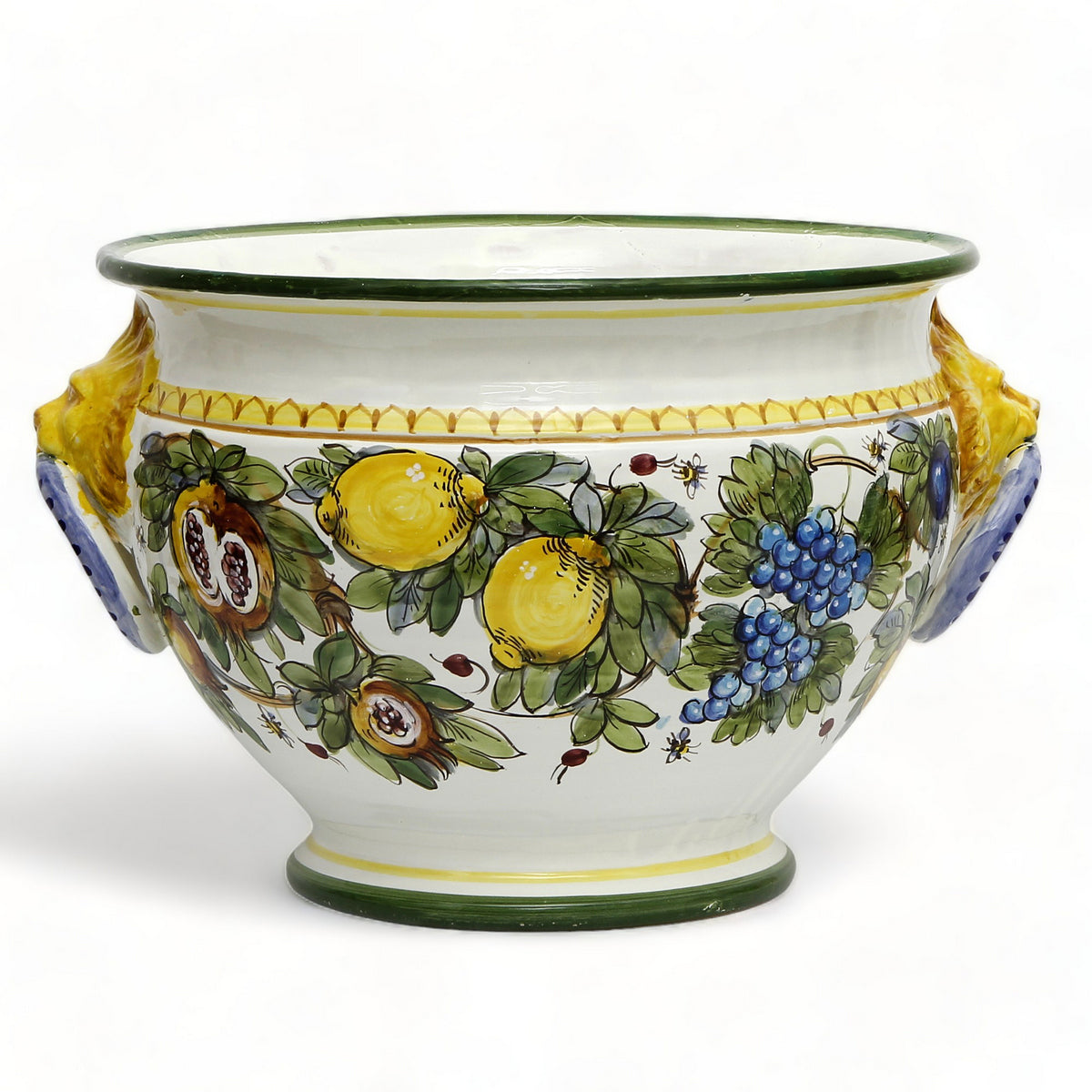 MAJOLICA LIMONI MONTELUPO: Tuscan cachepot (Lion Head + Ring) - Extra Large 18"Ø