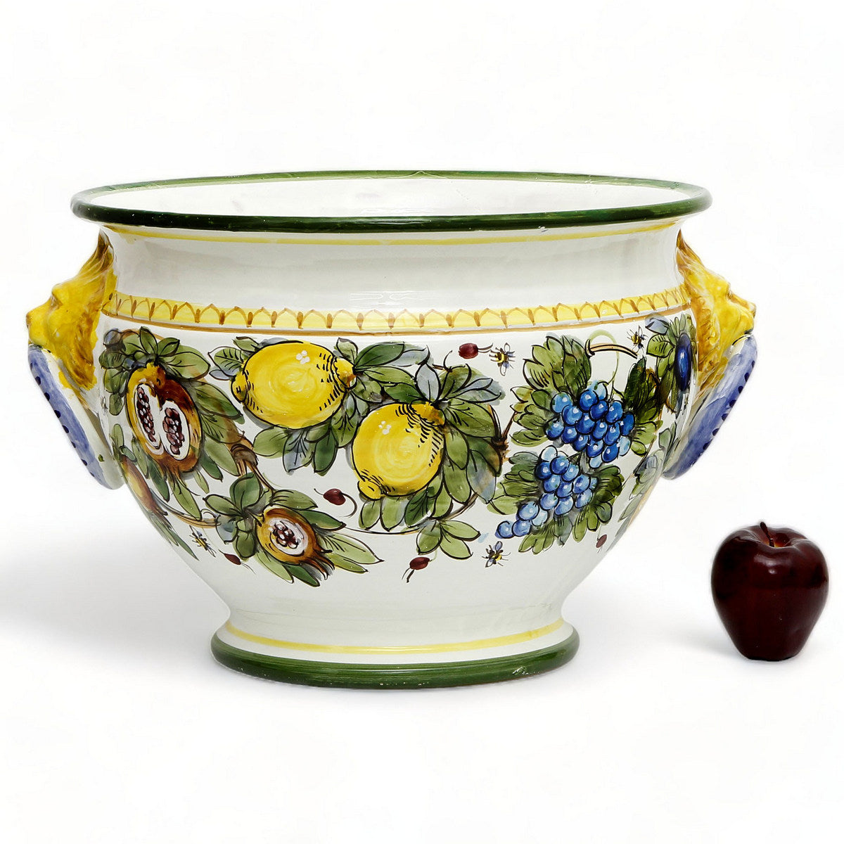 MAJOLICA LIMONI MONTELUPO: Tuscan cachepot (Lion Head + Ring) - Extra Large 18"Ø