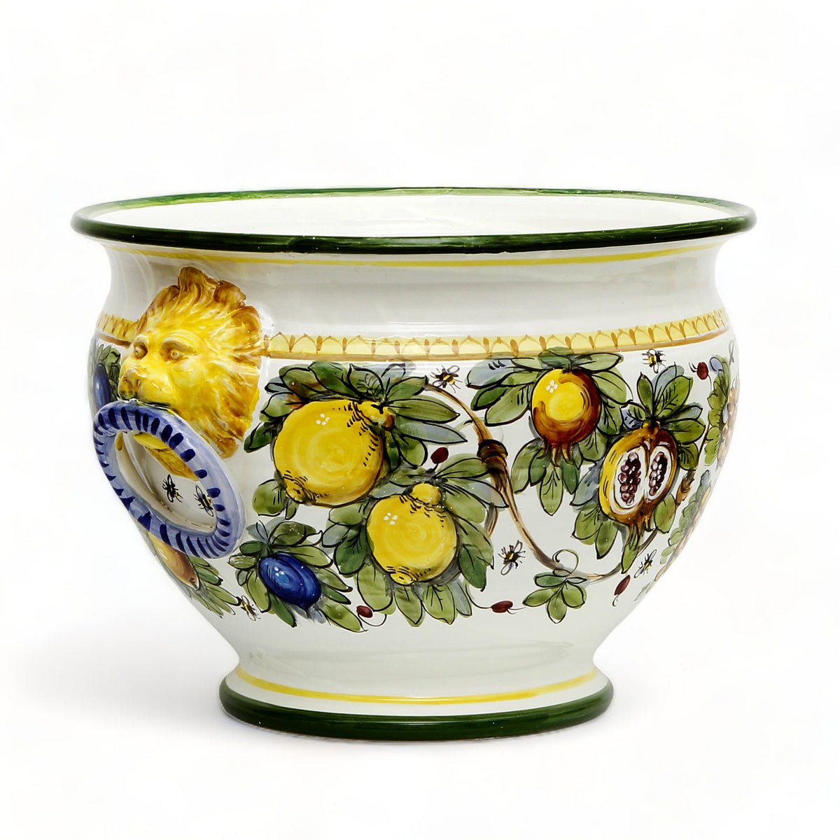 MAJOLICA LIMONI MONTELUPO: Tuscan cachepot (Lion Head + Ring) - Extra Large 18"Ø