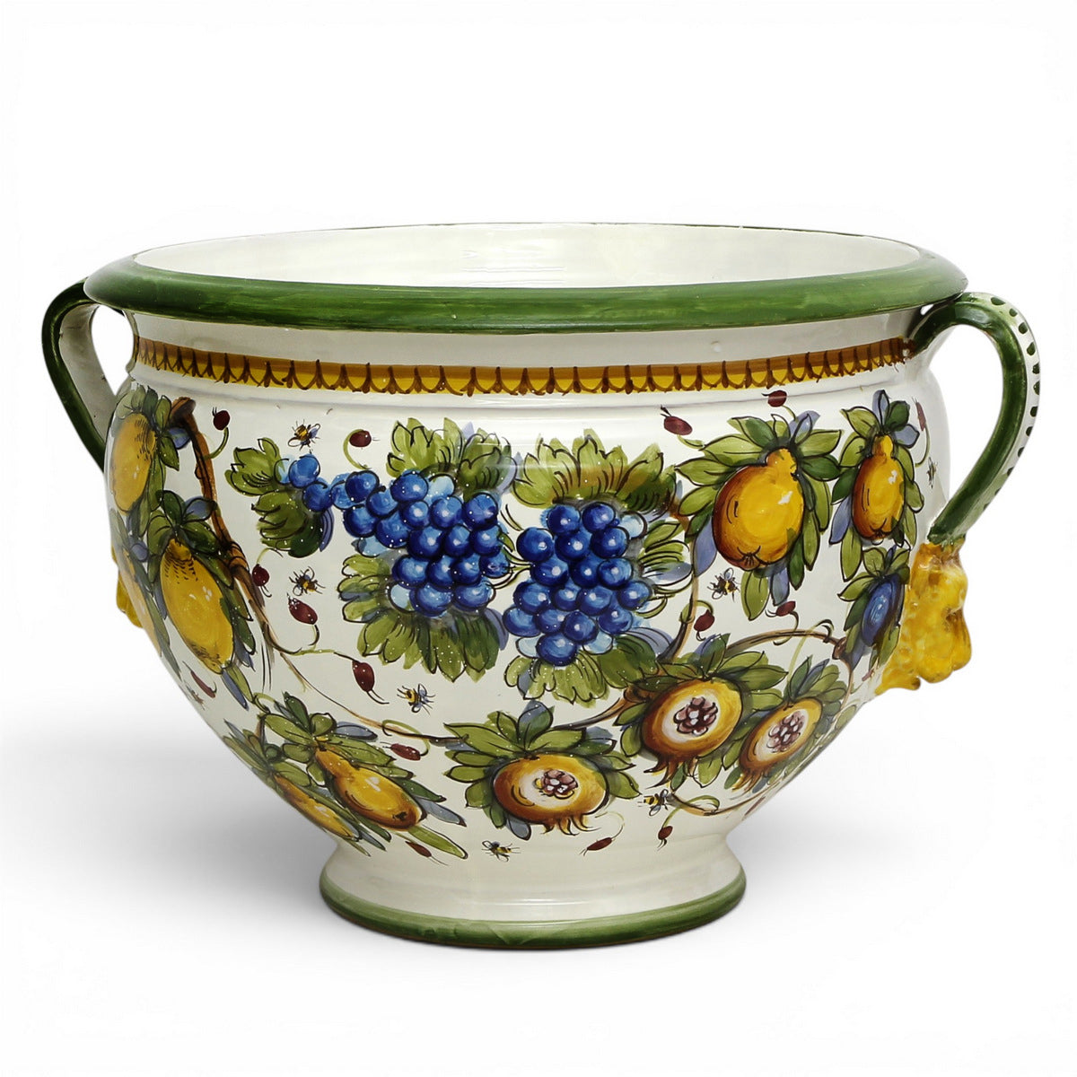 MAJOLICA LIMONI MONTELUPO: Tuscan cachepot (Handles + Lion Head) - Extra Large