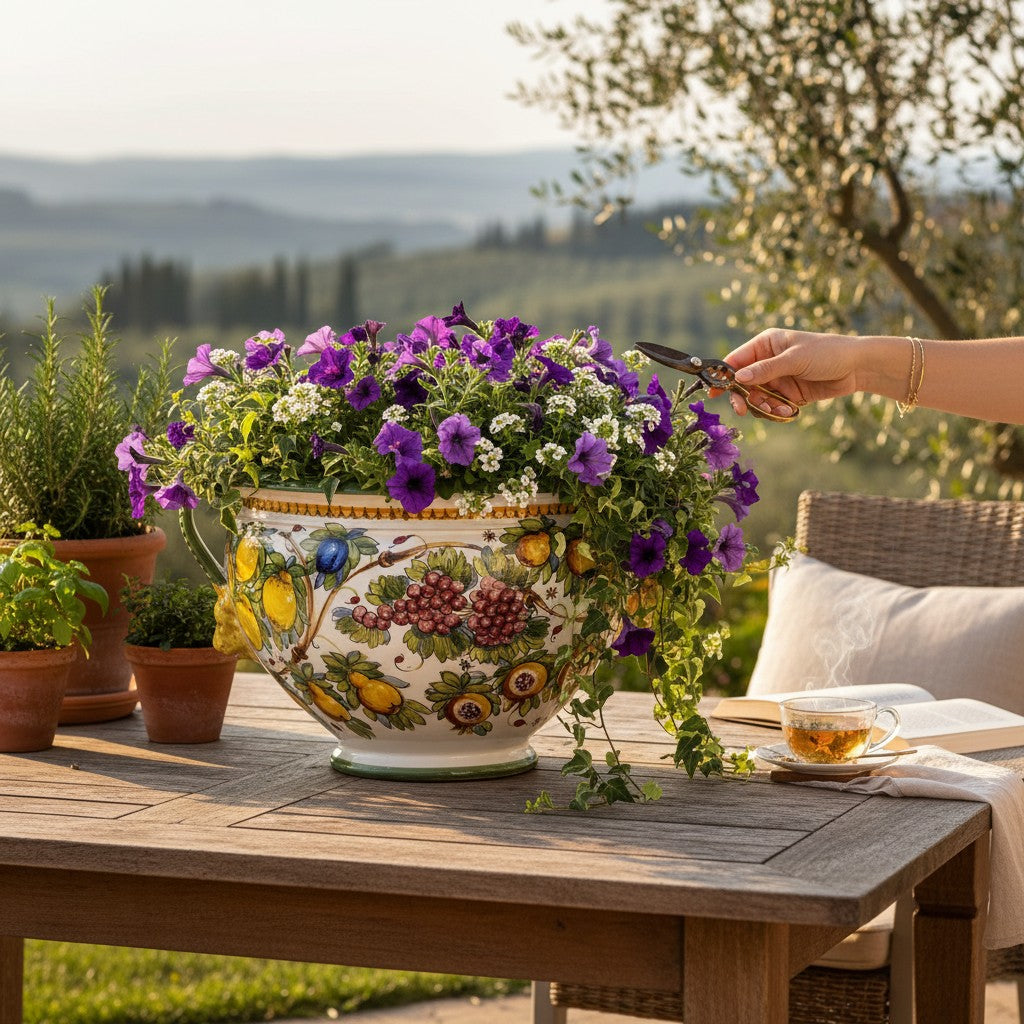 MAJOLICA LIMONI MONTELUPO: Tuscan cachepot (Handles + Lion Head) - Extra Large