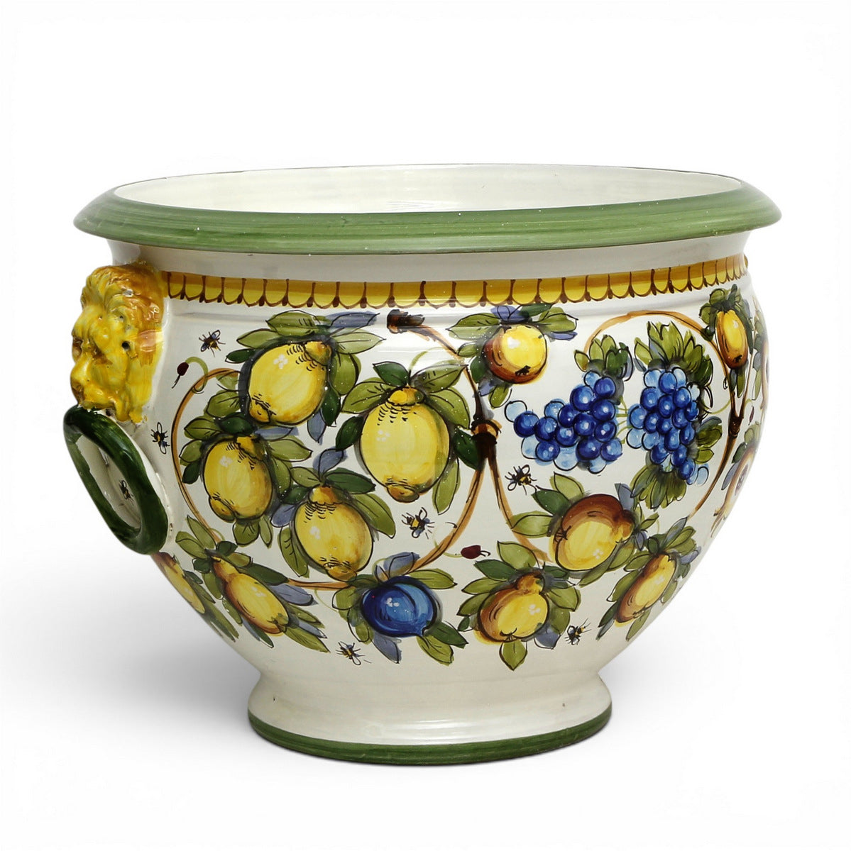 MAJOLICA LIMONI MONTELUPO: Tuscan cachepot (Lion Head + Ring) - Extra Large 18"Ø