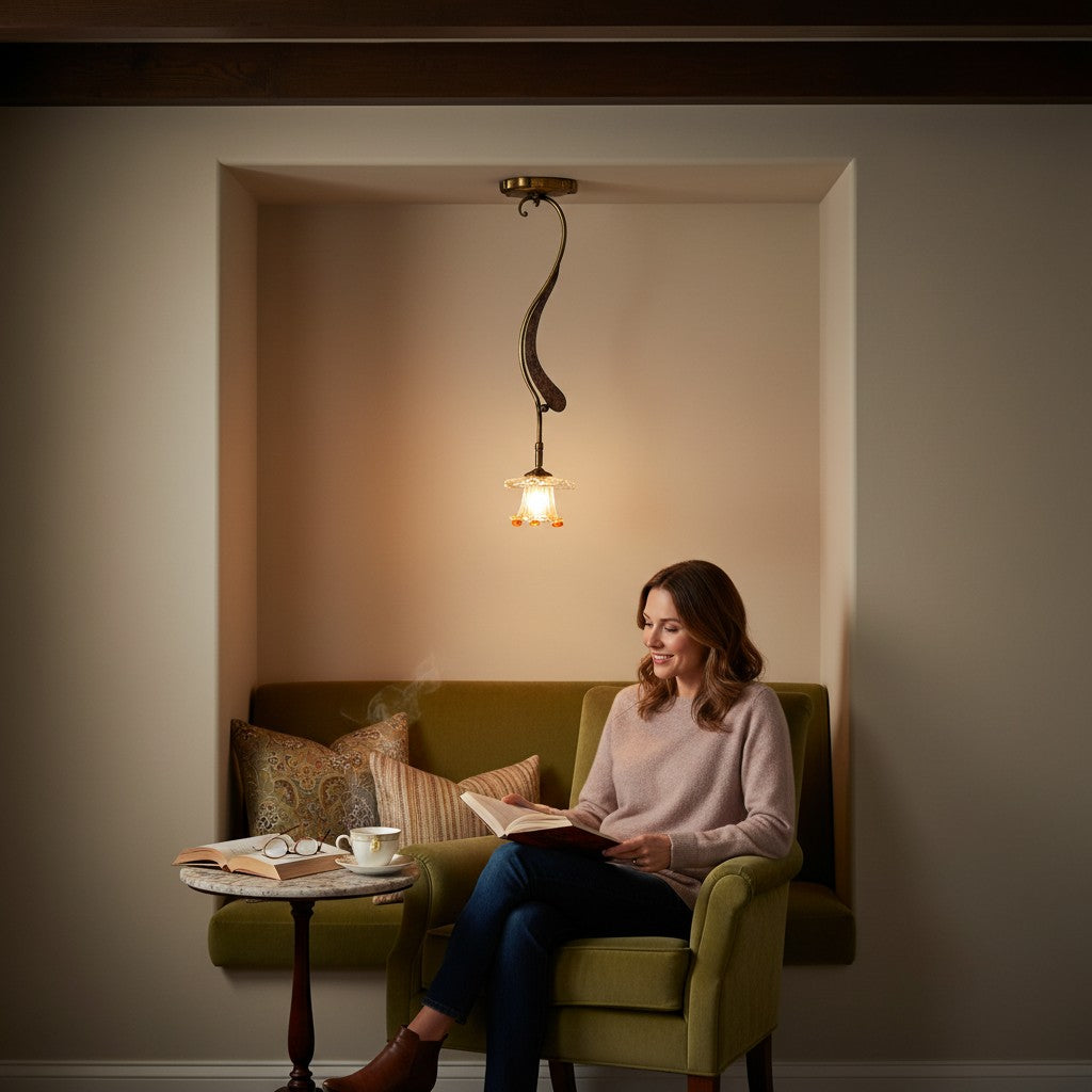 ALBA LAMP: Ceiling Pendant Lamp Antique Gold with Mrano Glass - G9 Bulb